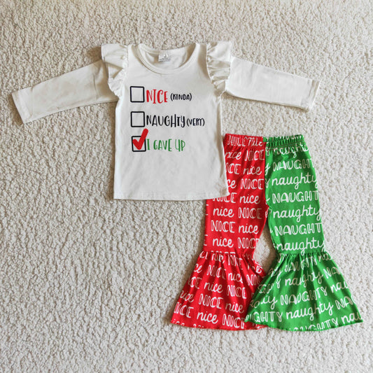 (Promotion)I GAVE UP White Top NICE Bell Pants Girls Christmas Outfit  GLP0237