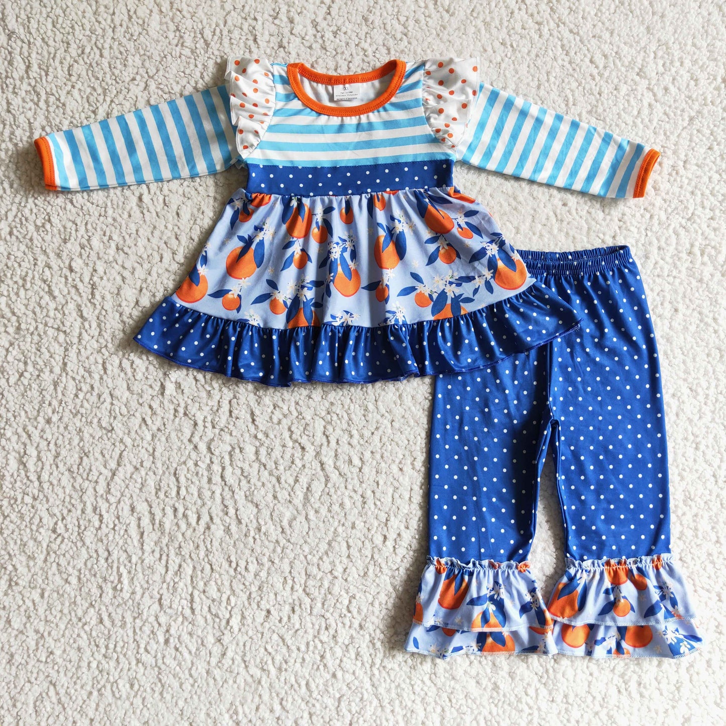 (Promotion) Orange Tunic Top Blue Dots Pants Girls Fall Outfits    GLP0244
