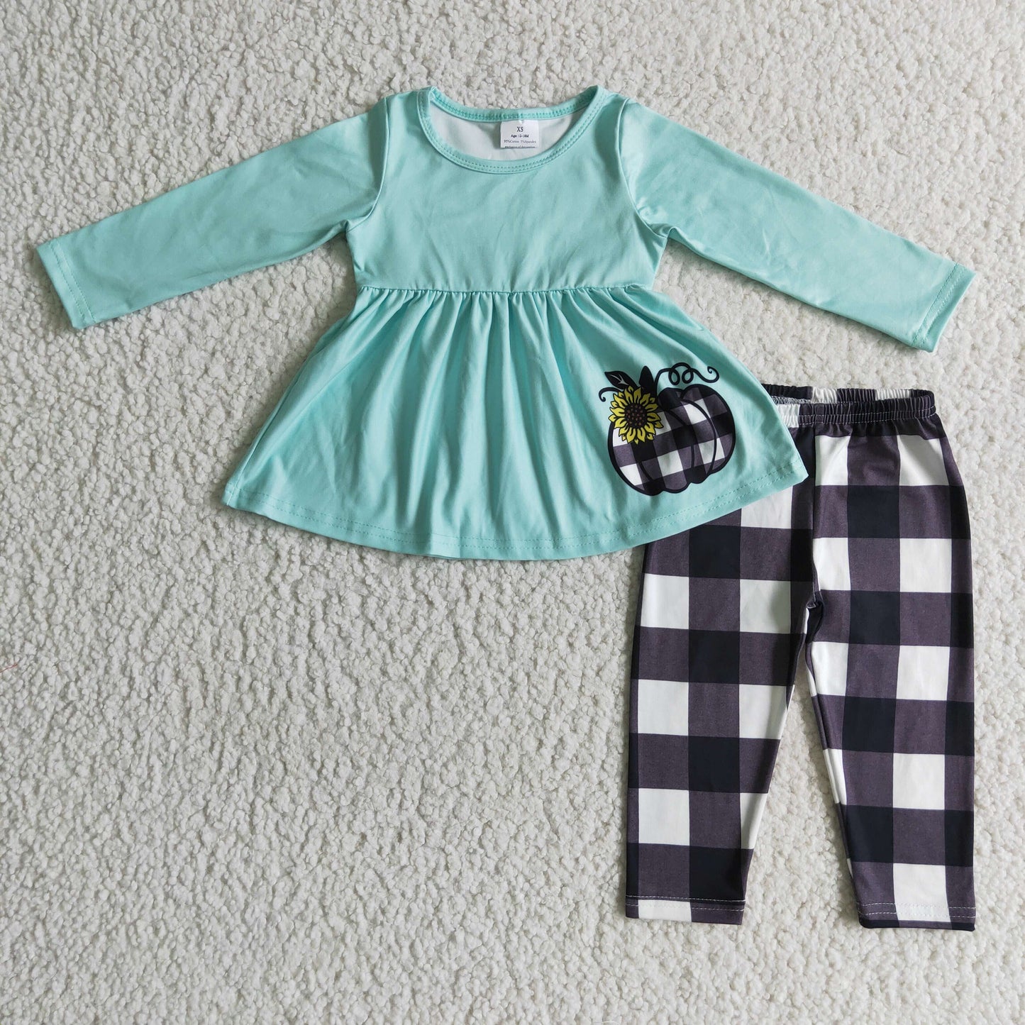 (Promotion) Pumpkin Blue Tunic Top Plaid Pants Girls Fall Outfits      GLP0252