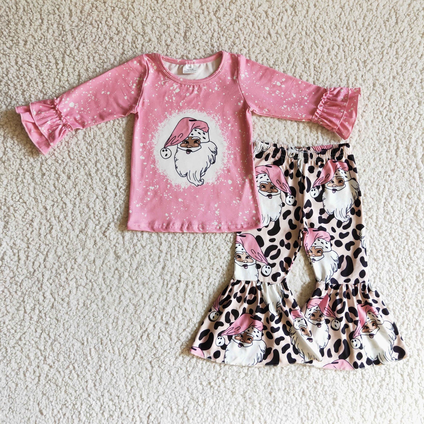(Promotion)Girl Christmas pink Santa Claus print outfit GLP0257