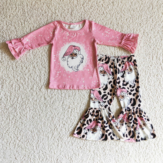 (Promotion)Girl Christmas pink Santa Claus print outfit   GLP0257