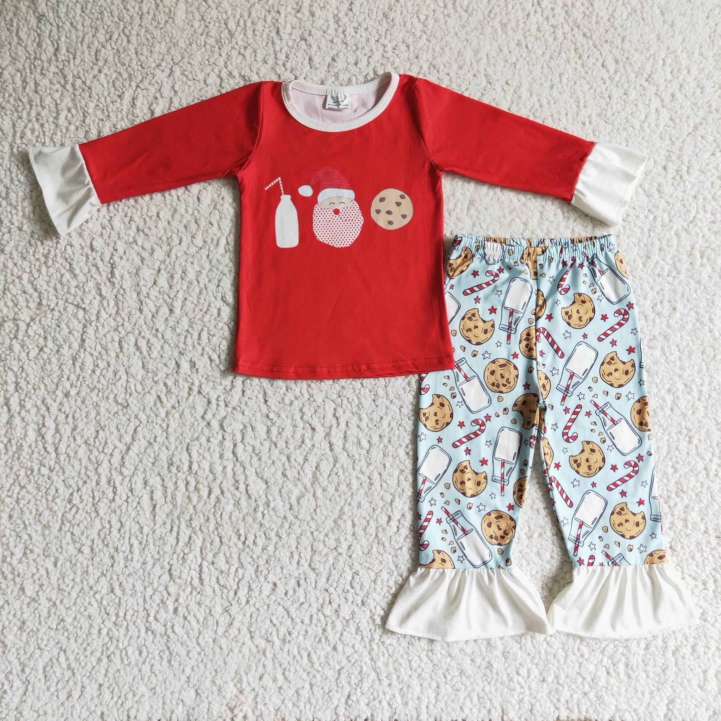 (Promotion) Girls Christmas milk and cookies print pajama set GLP0281