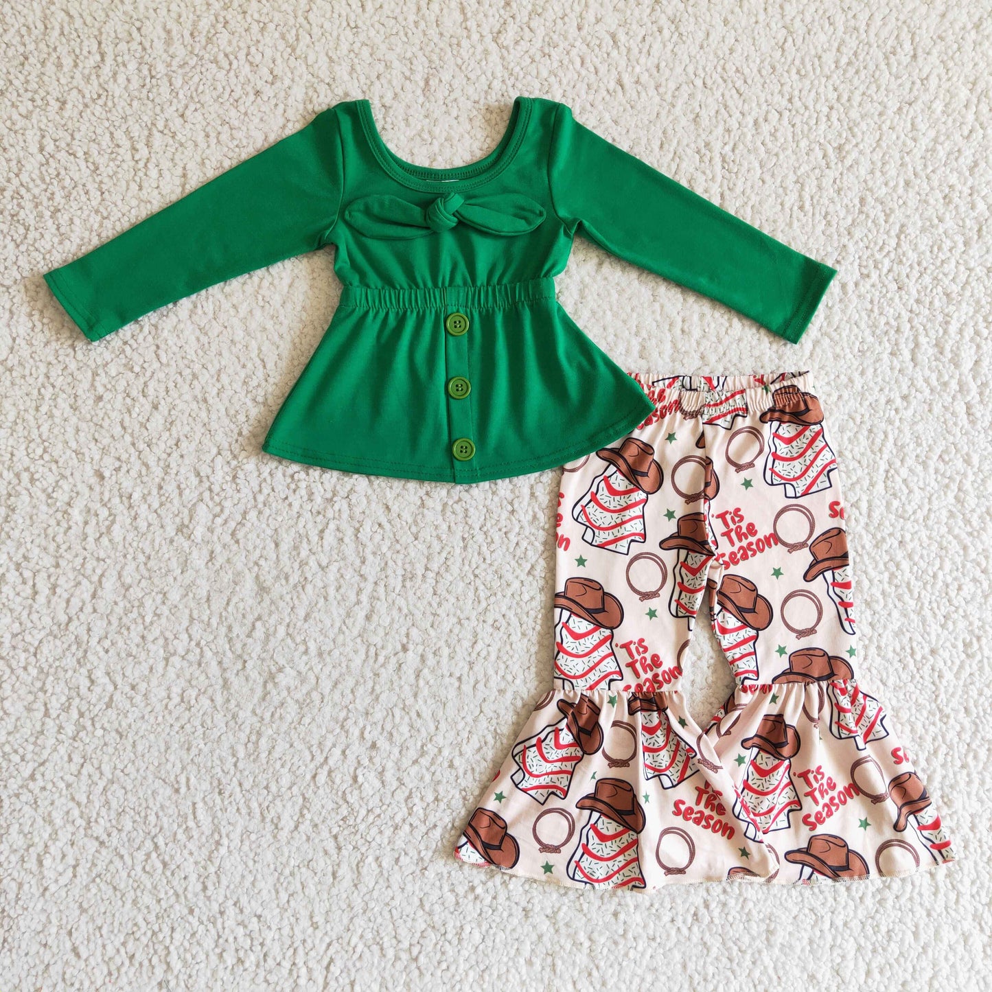 Girls Christmas green top outfit GLP0289