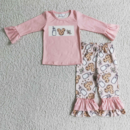 (Promotion) Girls Christmas mouse cookie print outfit      GLP0306