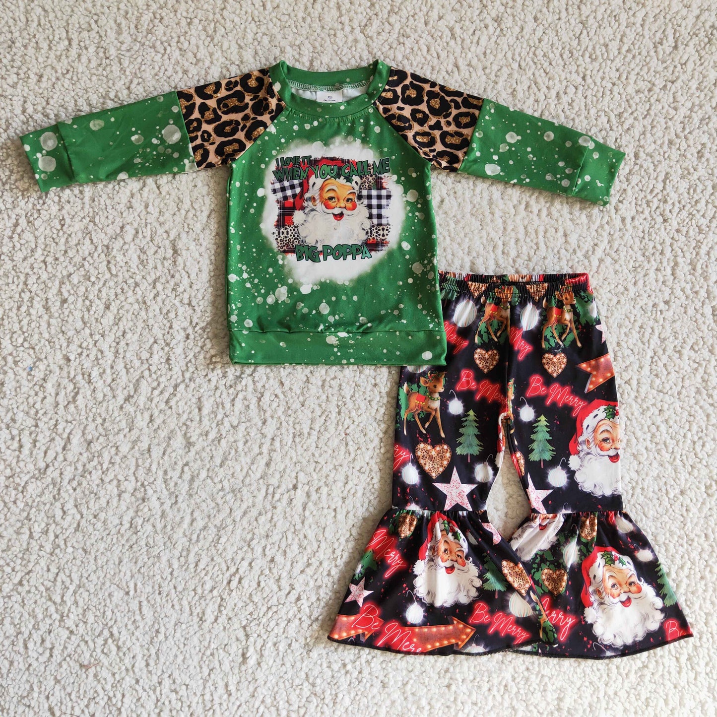 (Promotion)Girls Christmas raglan sleeve bell pants outfit GLP0321