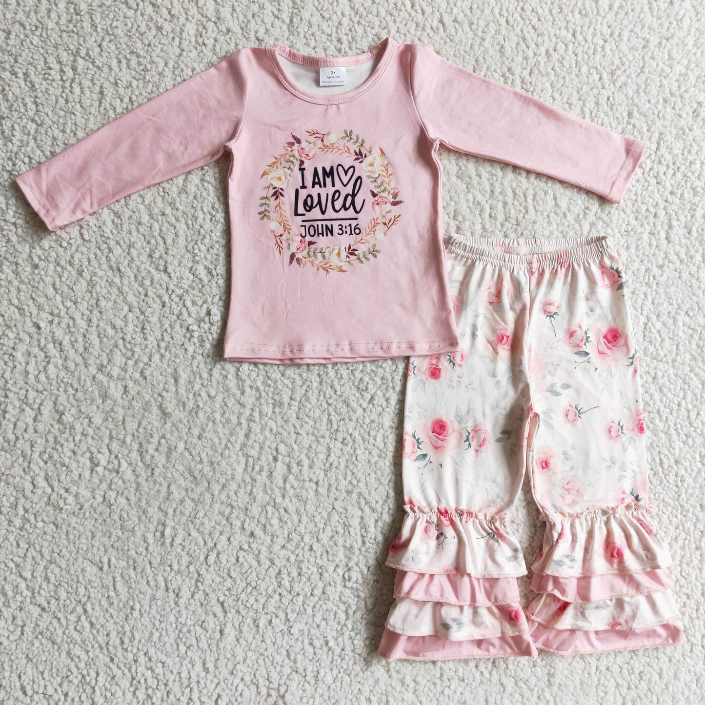 (Promotion)Girls pink top floral pants outfit GLP0336