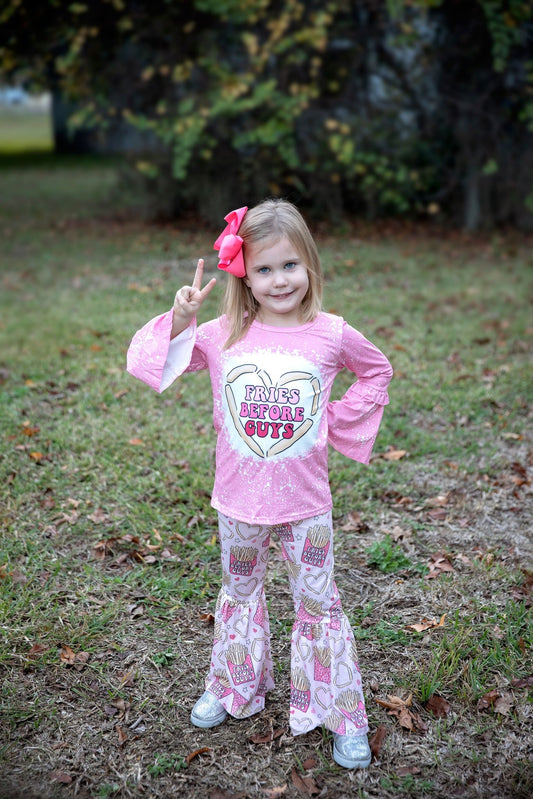Girls pink fries print outfits   GLP0354
