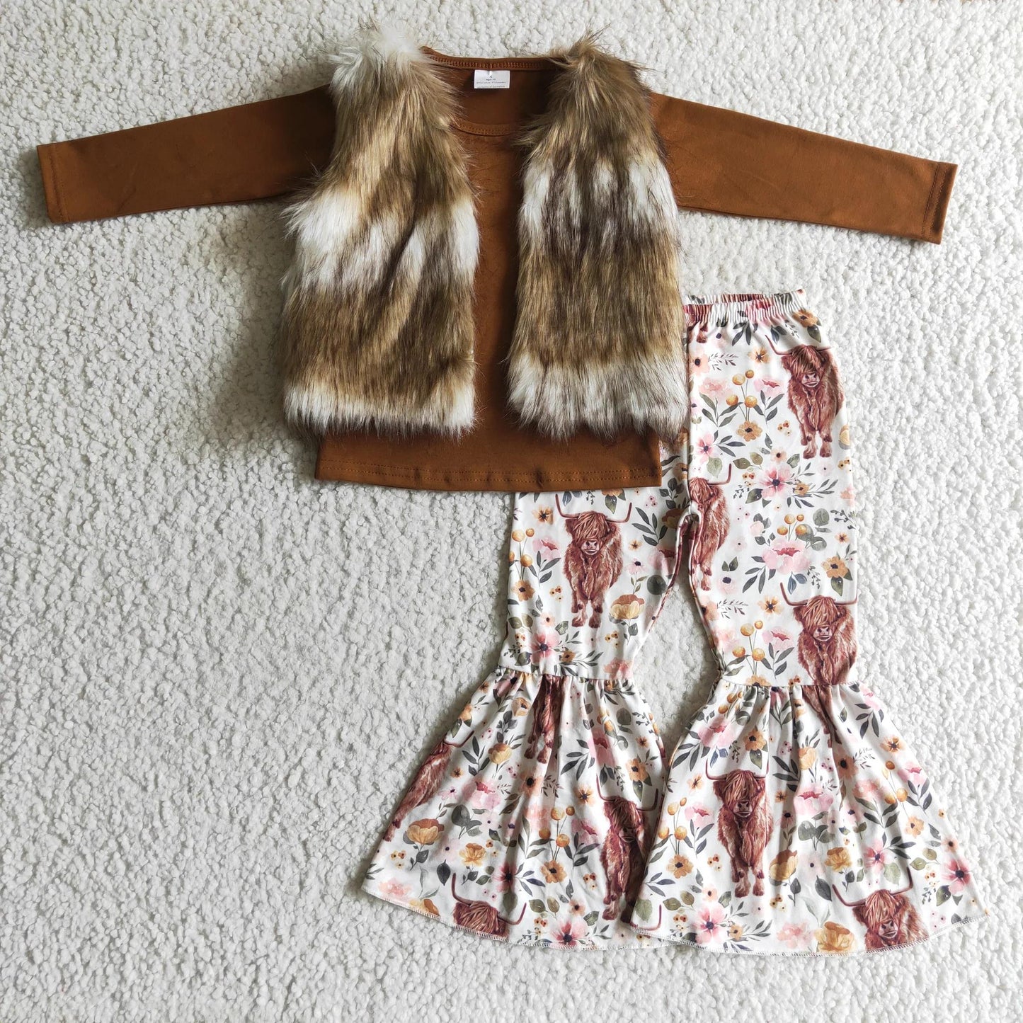 Girls vest highland cow 3pcs outfit GLP0372