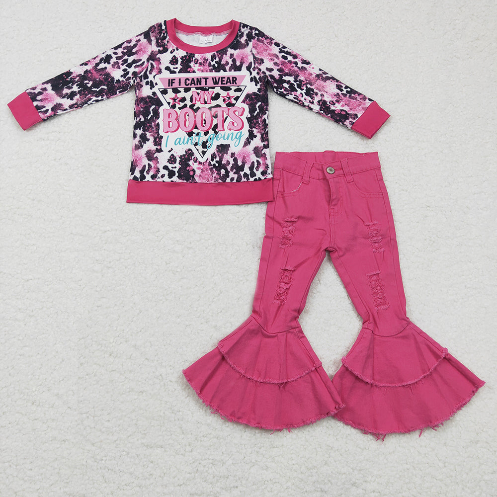 Baby girls Boot Western hotpink denim pants clothes sets GLP0403