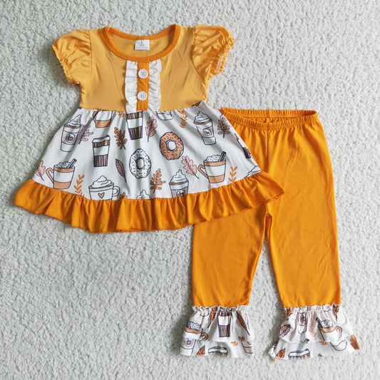 (Promotion)Donut Coffee Tunic Top Orange Pants Girls Fall Outfits   GSPO0123