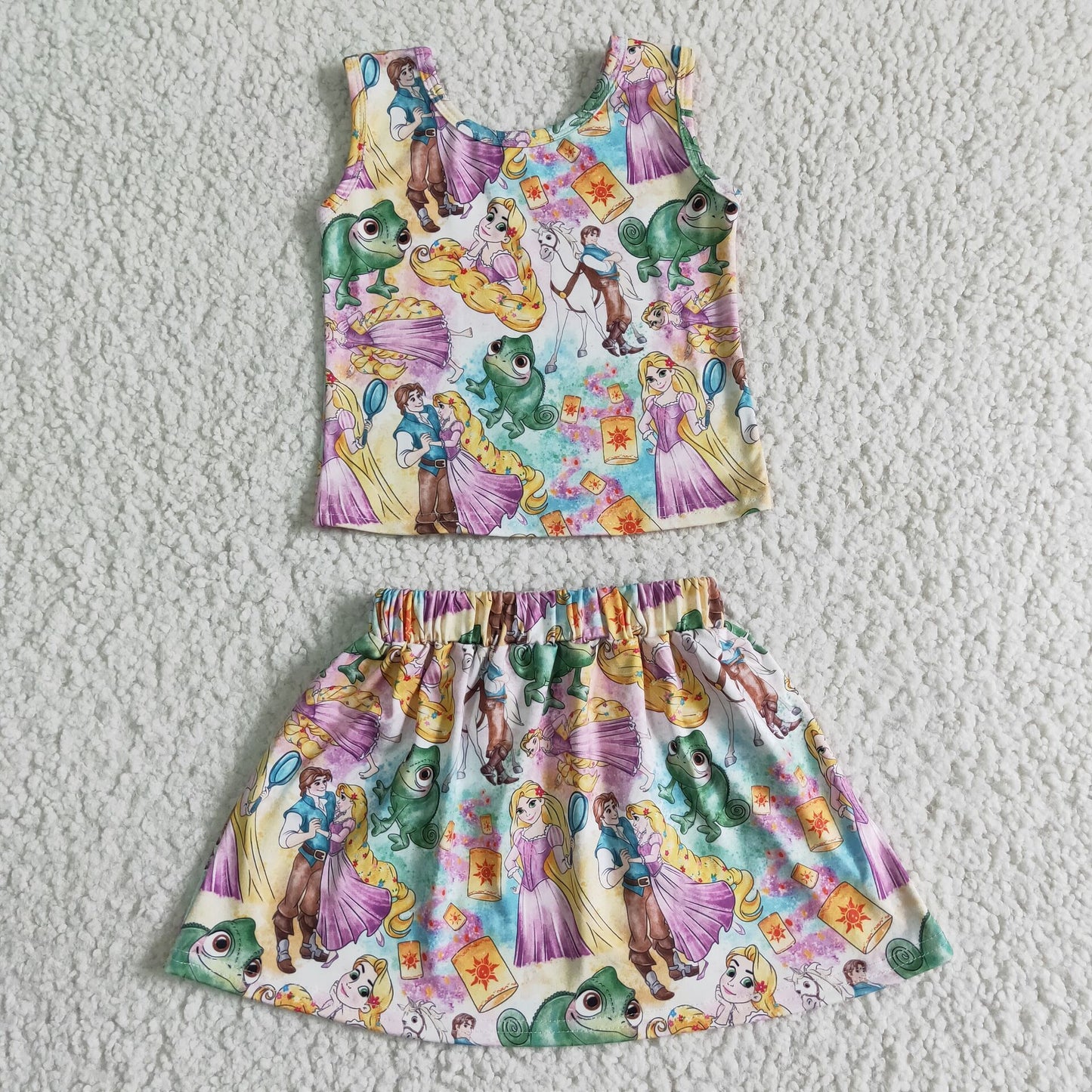 (Promotion)Sleeveless top and skirt cartoon print summer outfits GSD0040