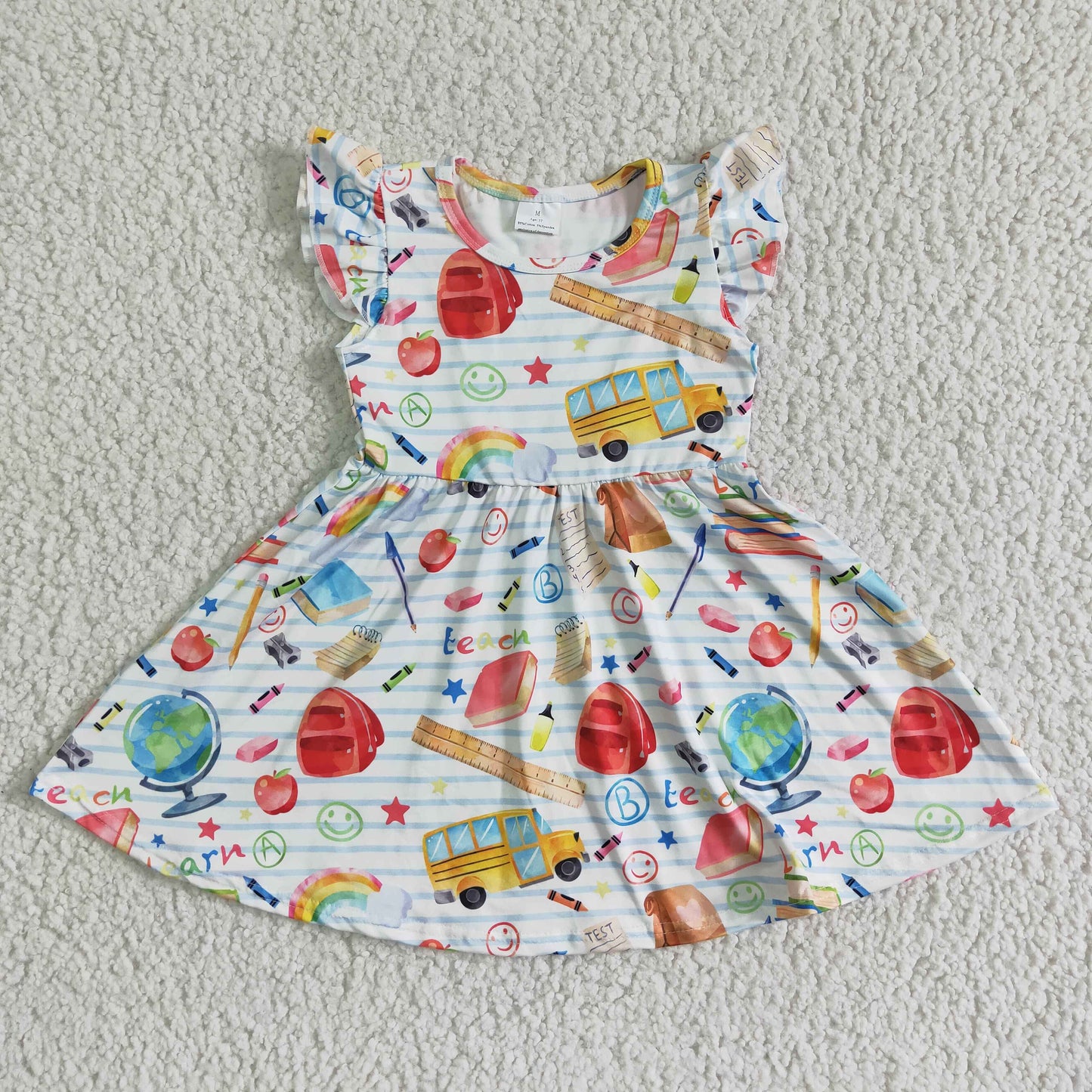 Flutter sleeve knee length back to school dress GSD0085