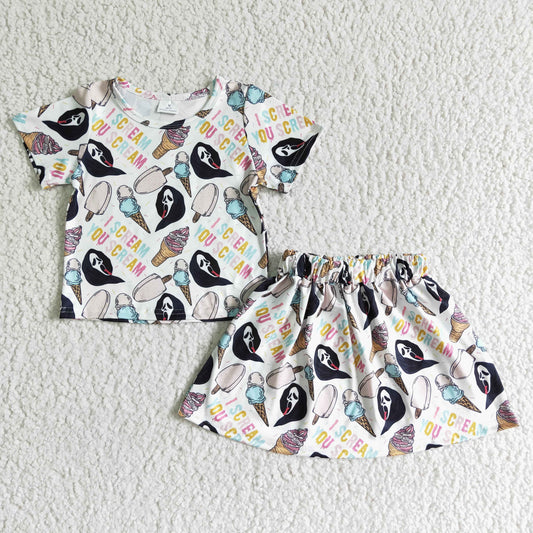 (Promotion) I SCREAM YOU SCREAM Print Girls Halloween Outfits GSD0100