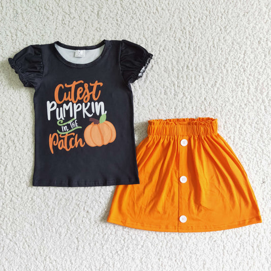 (Promotion)Pumpkin Black Top Orange Skirts Girls Fall Outfits   GSD0106