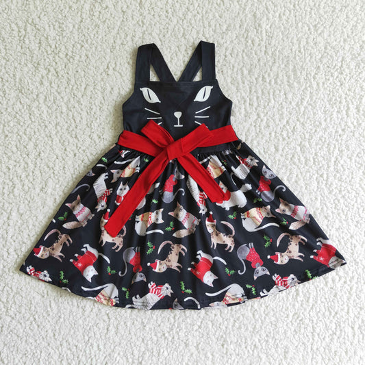(Promotion)Cats Holly Print Girls Christmas Dress      GSD0140