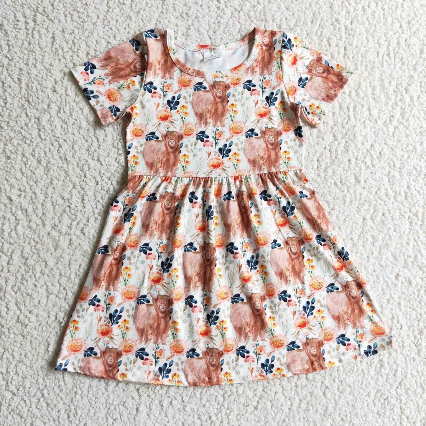 Girls Highland cow print dress GSD0154