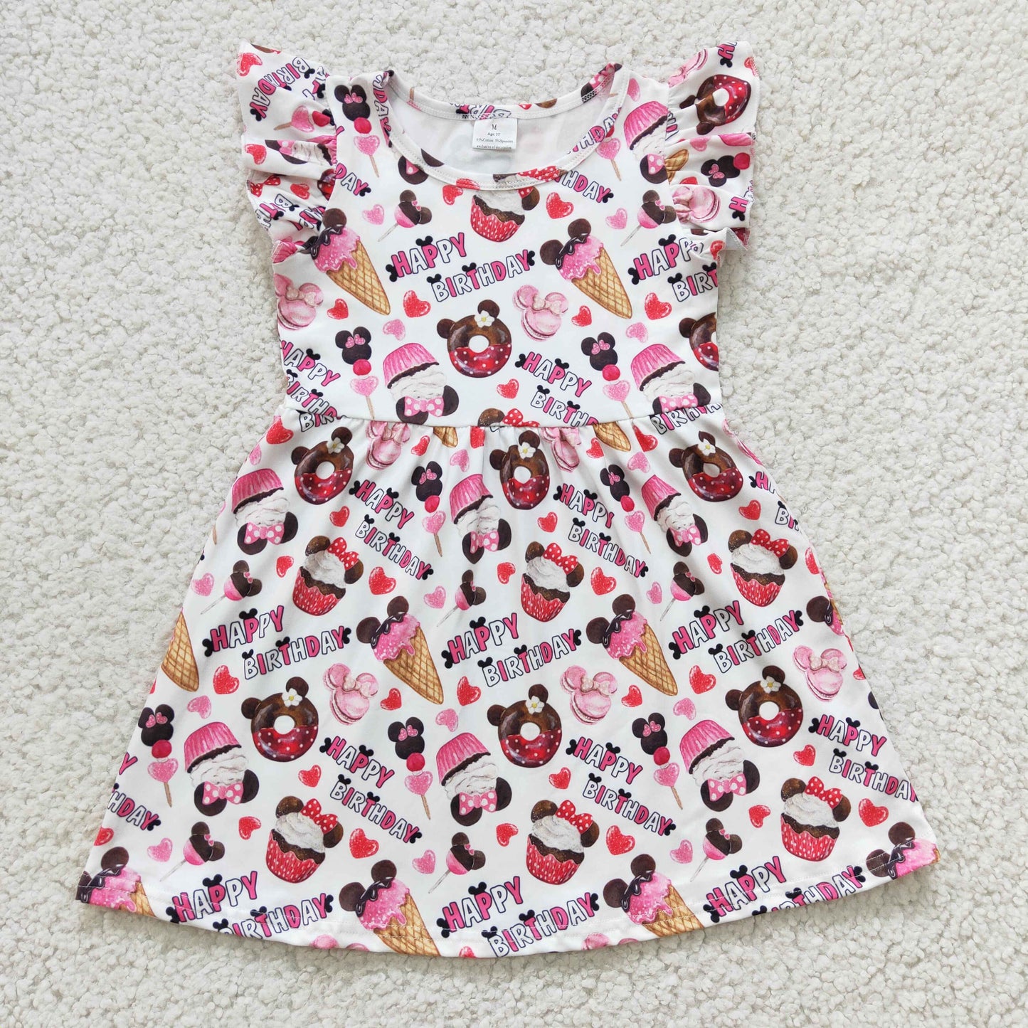 (Promotion)Girls cartoon print Happy Birthday dress GSD0170
