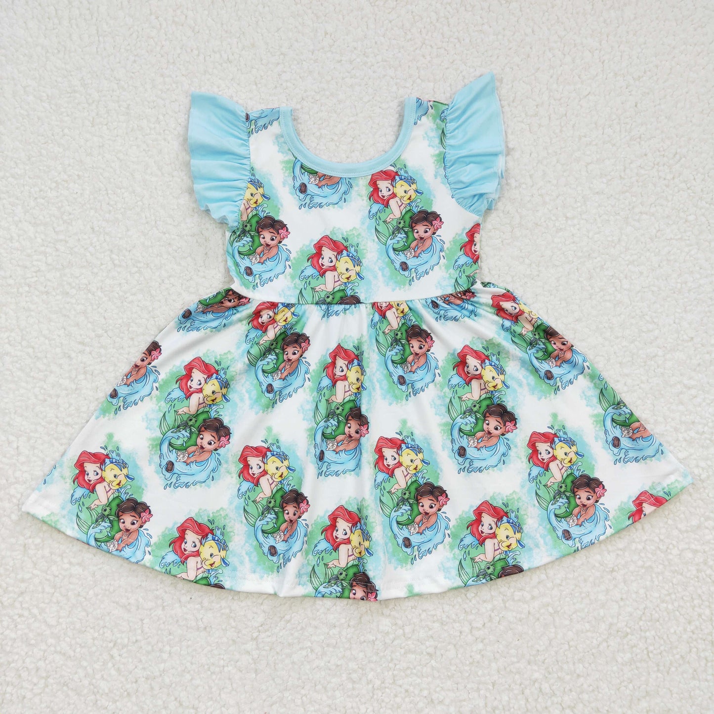 (Promotion)Flutter sleeves cartoon mermaid print summer dress GSD0209