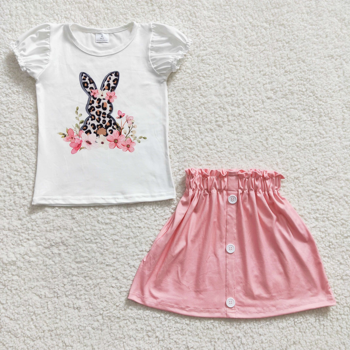 Girls rabbit print top pink skirt outfits GSD0228
