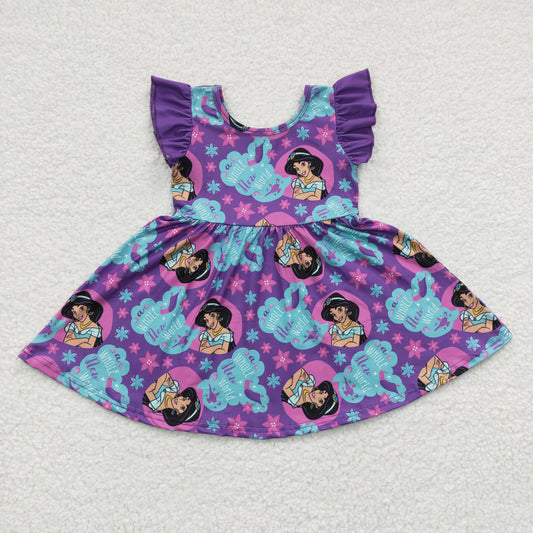 (Promotion)Girls purple princess print summer dress    GSD0230