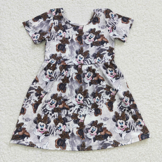 (Promotion)Girls cartoon mouse leopard print summer dress    GSD0232