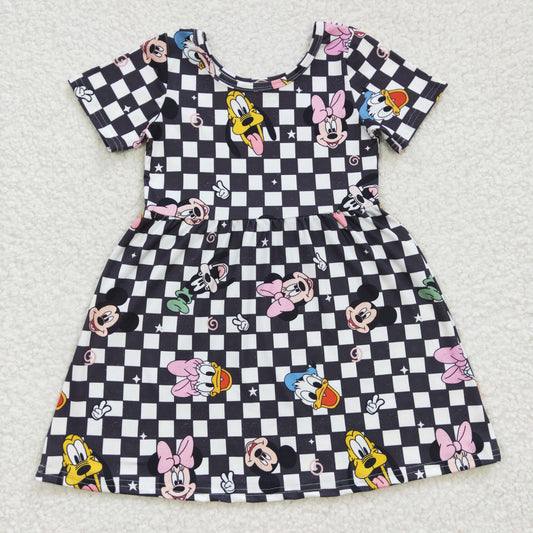 (Promotion)Girls cartoon mouse black plaid print summer dress    GSD0235