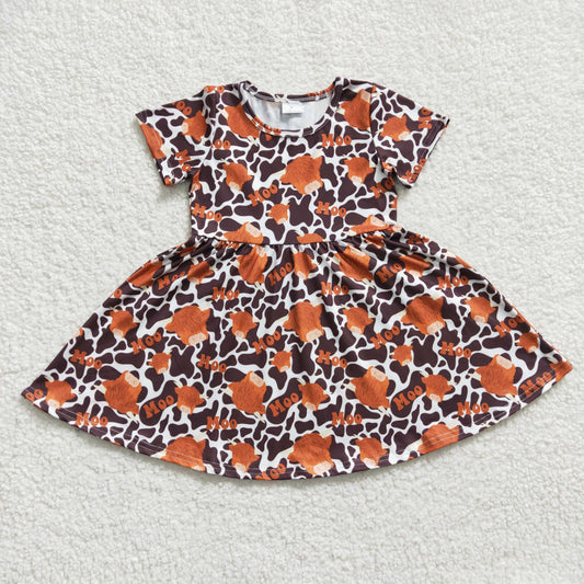 (Promotion)Girls moo highland cow print summer dress  GSD0237