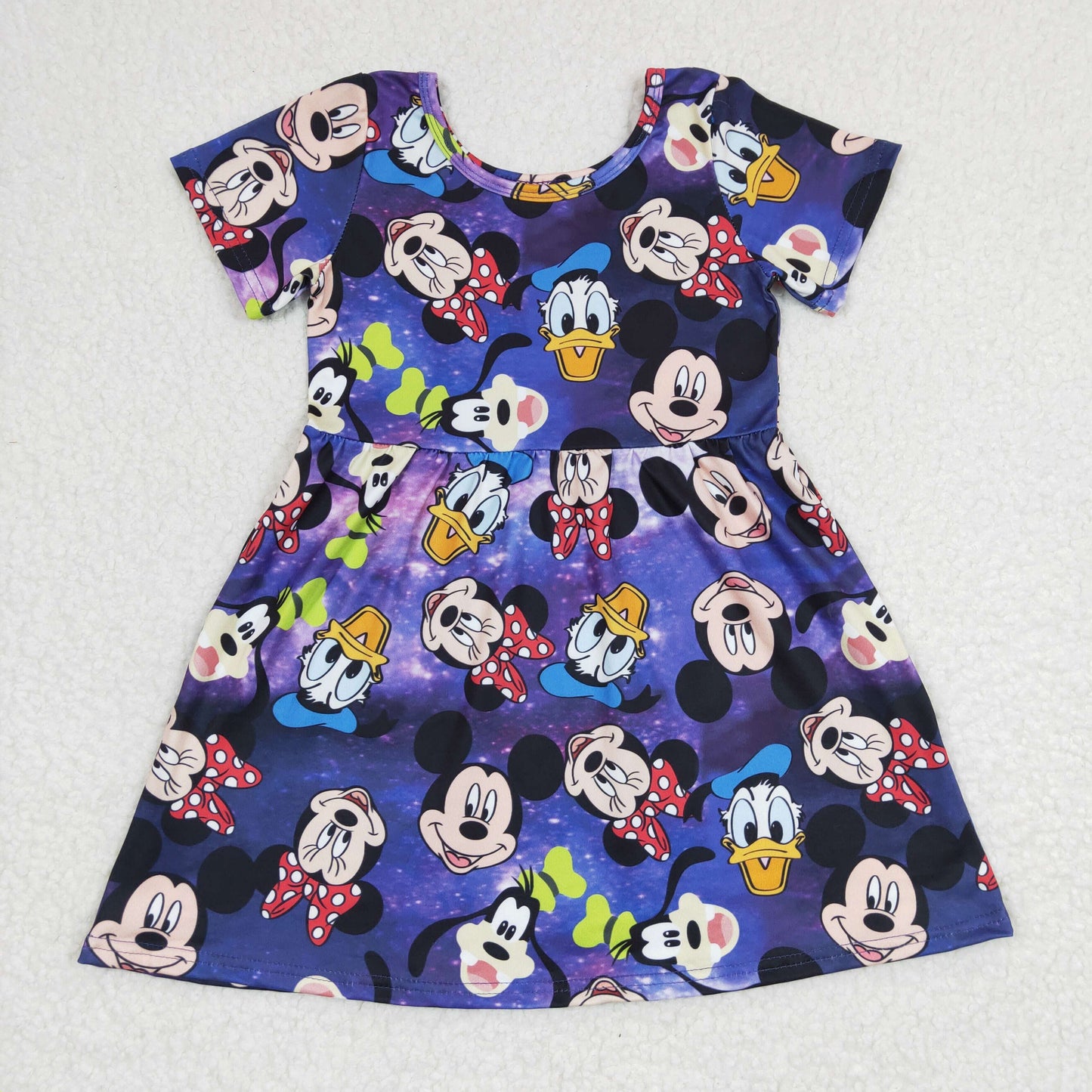 (Promotion)Girls cartoon mouse print summer purple dress    GSD0244