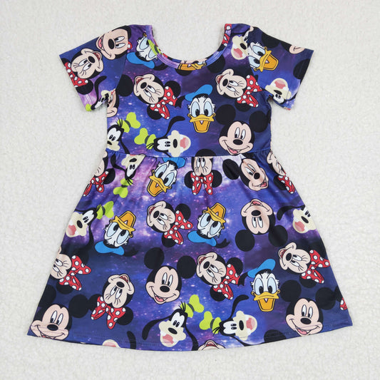 (Promotion)Girls cartoon mouse print summer purple dress    GSD0244