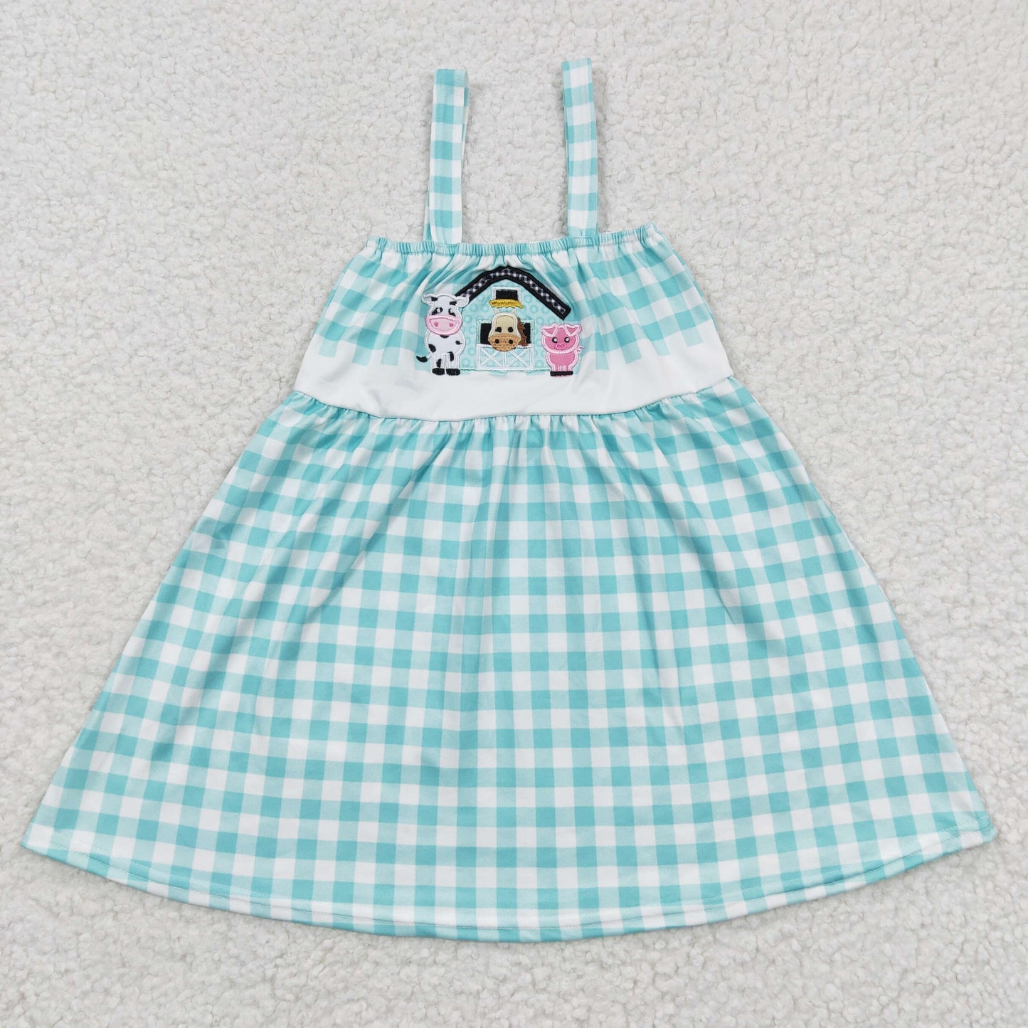 (Promotion)GSD0269 Girls blue plaids farm print embroidery summer dress