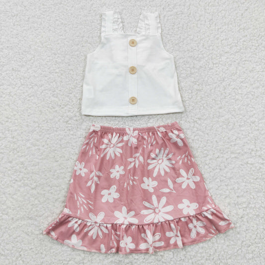 (Promotion)Girls crop white top floral skirt summer outfits GSD0270