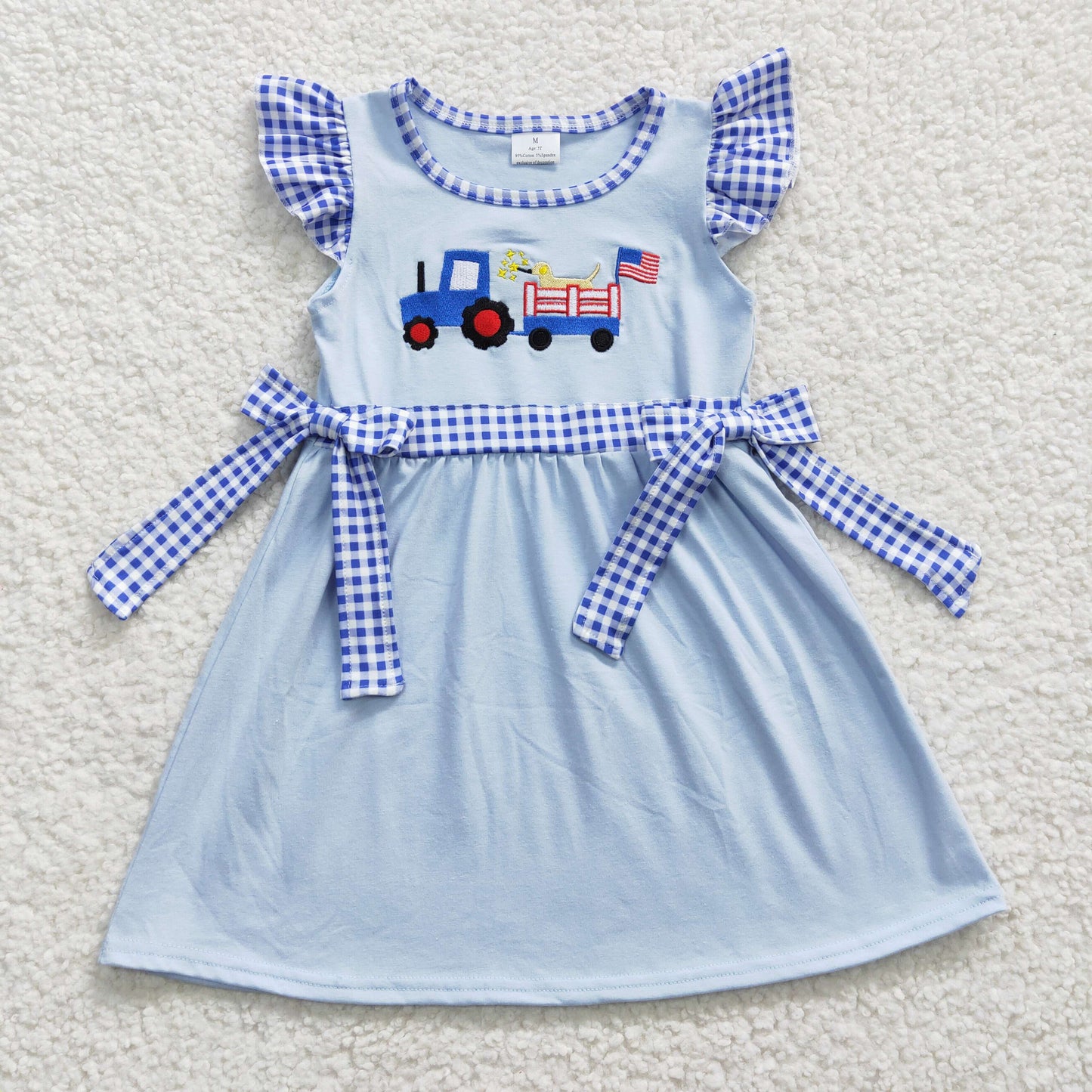 Girls truck dog flag print 4th of July dress GSD0279