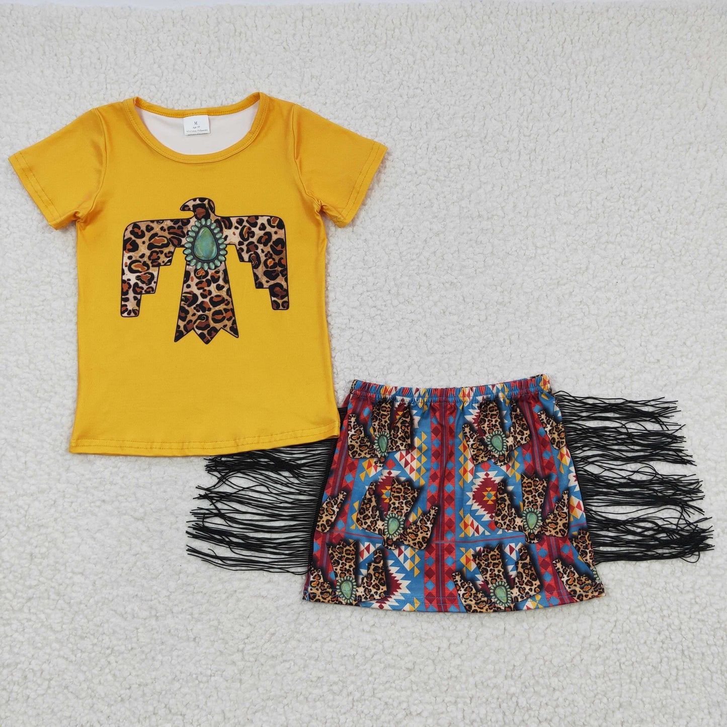 (Promotion)Girls yellow top & tassels skirts summer western outfits GSD0287