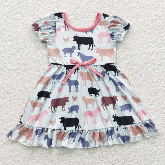 (Promotion)Baby girls farm animal print summer dress GSD0306