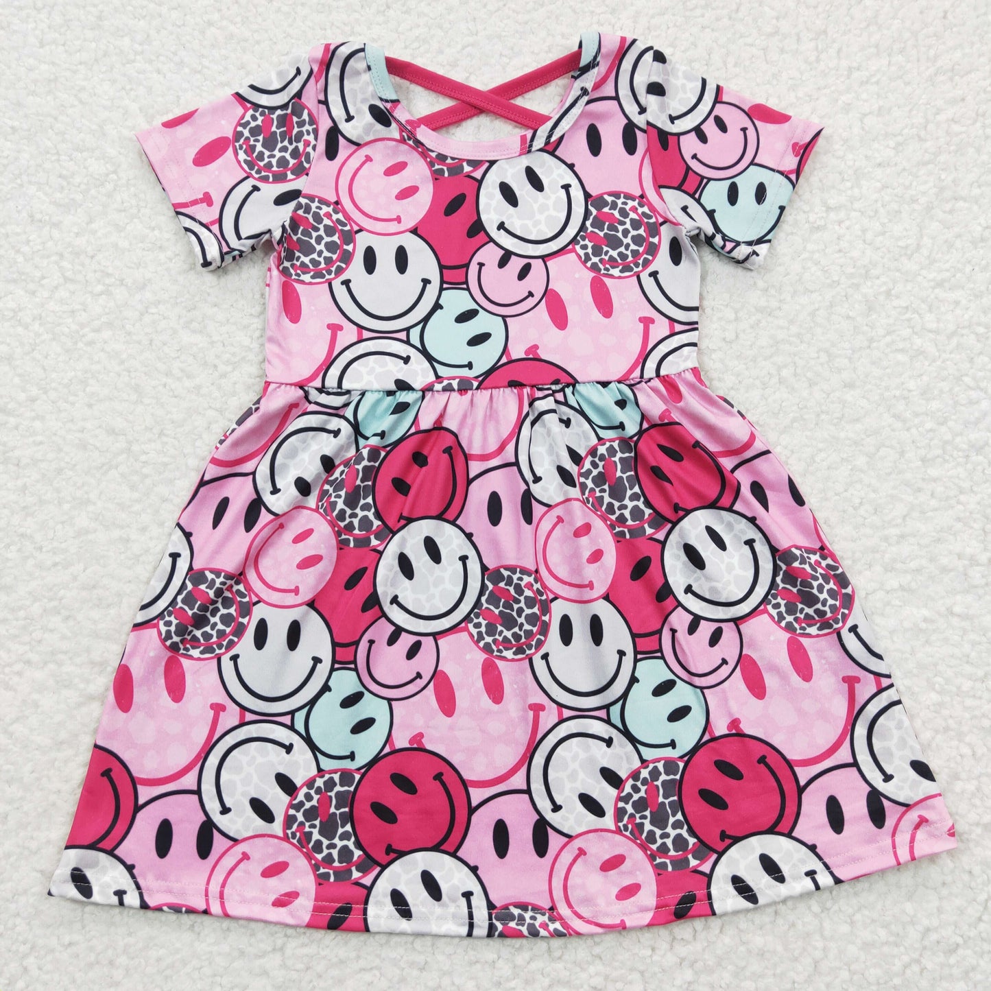 (Promotion)Girls pink smiling face print summer dress GSD0312
