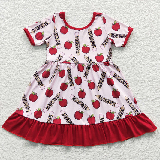 GSD0314 Girls pen apple print back to school dress