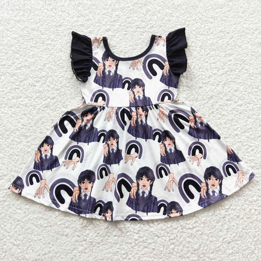 (Promotion)Girls black rainbow cartoon Wednesday design summer dress GSD0326
