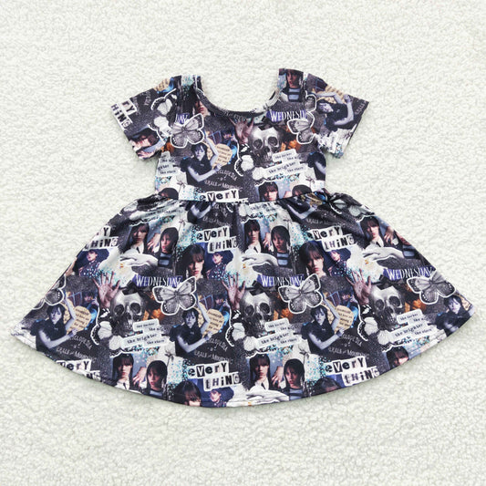 (Promotion)GSD0332 Girls black Wednesday design summer dress