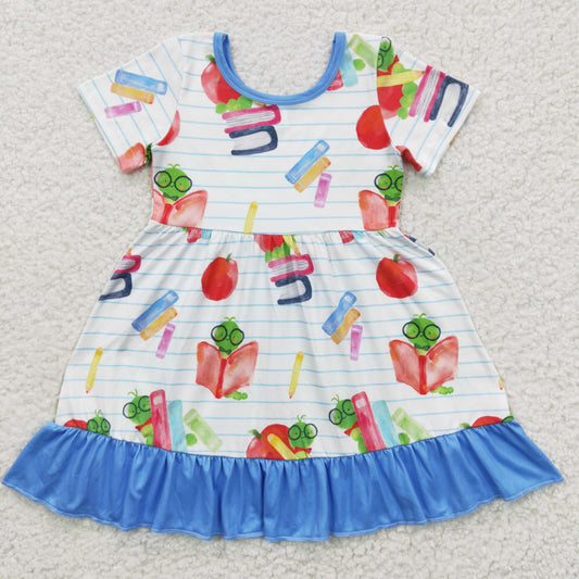 GSD0333 Girls blue ruffle back to school dress