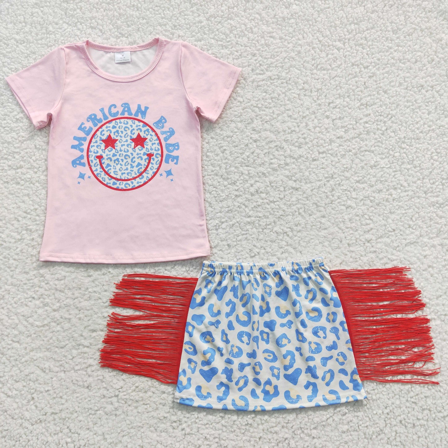 GSD0339 Girls American Babe leopard print tassels skirt 4th of July outfits