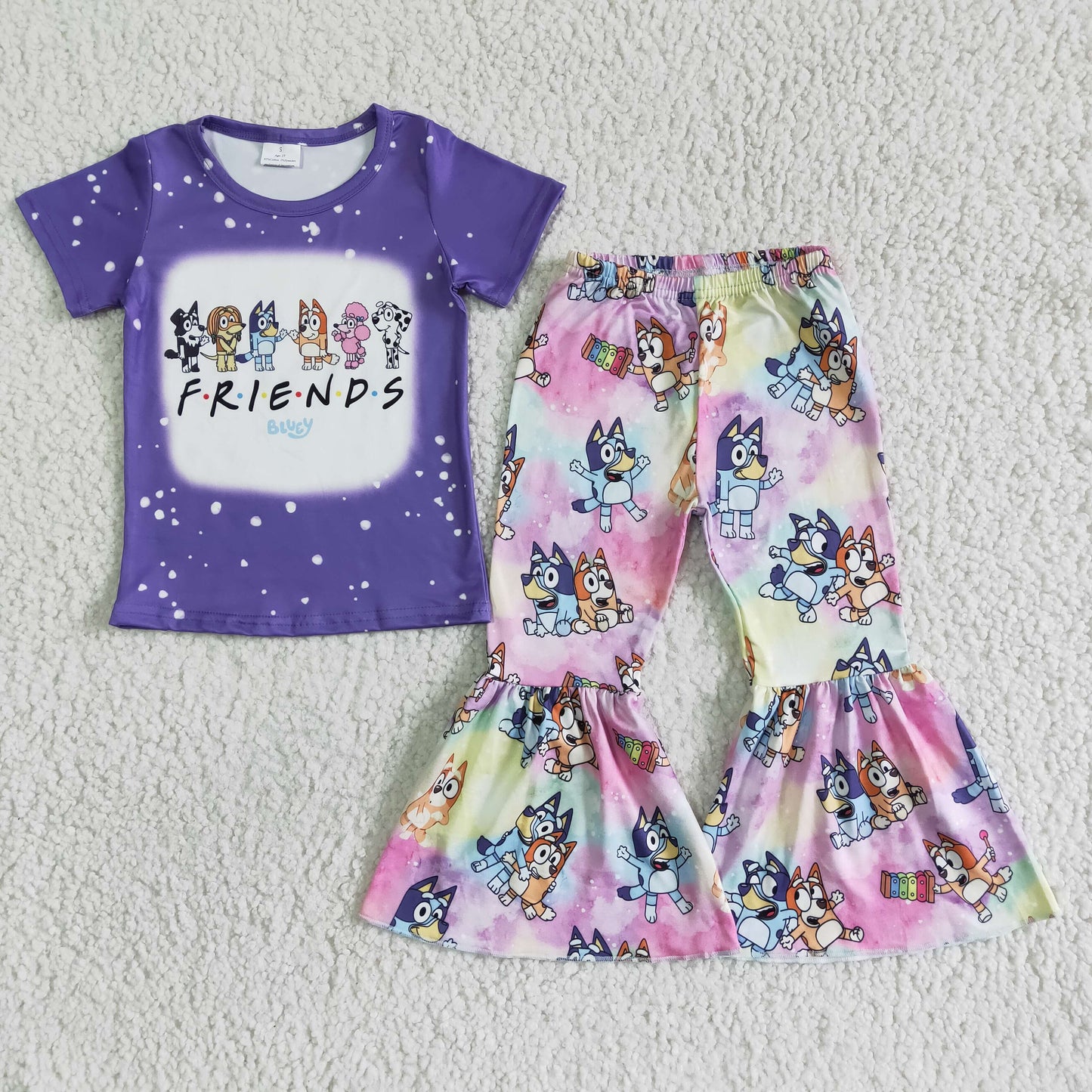 Girls short sleeve top cartoon dog design bell bottom pants outfits GSPO0059