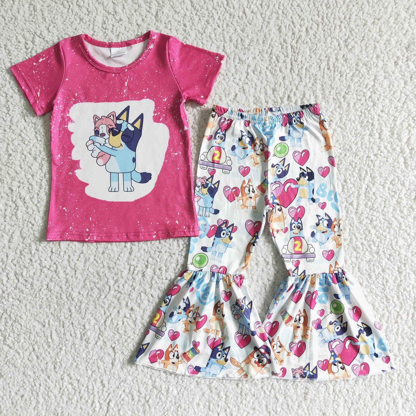 Short sleeve cartoon dog bell bottom pants outfits GSPO0066