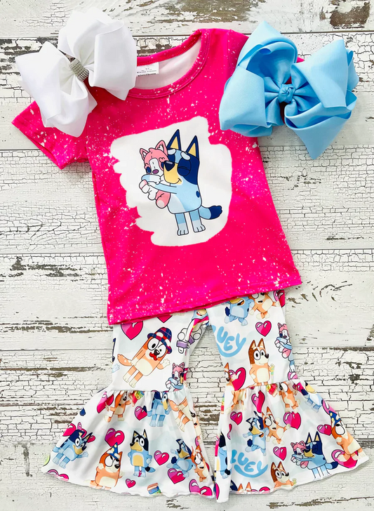 Short sleeve cartoon dog bell bottom pants outfits  GSPO0066