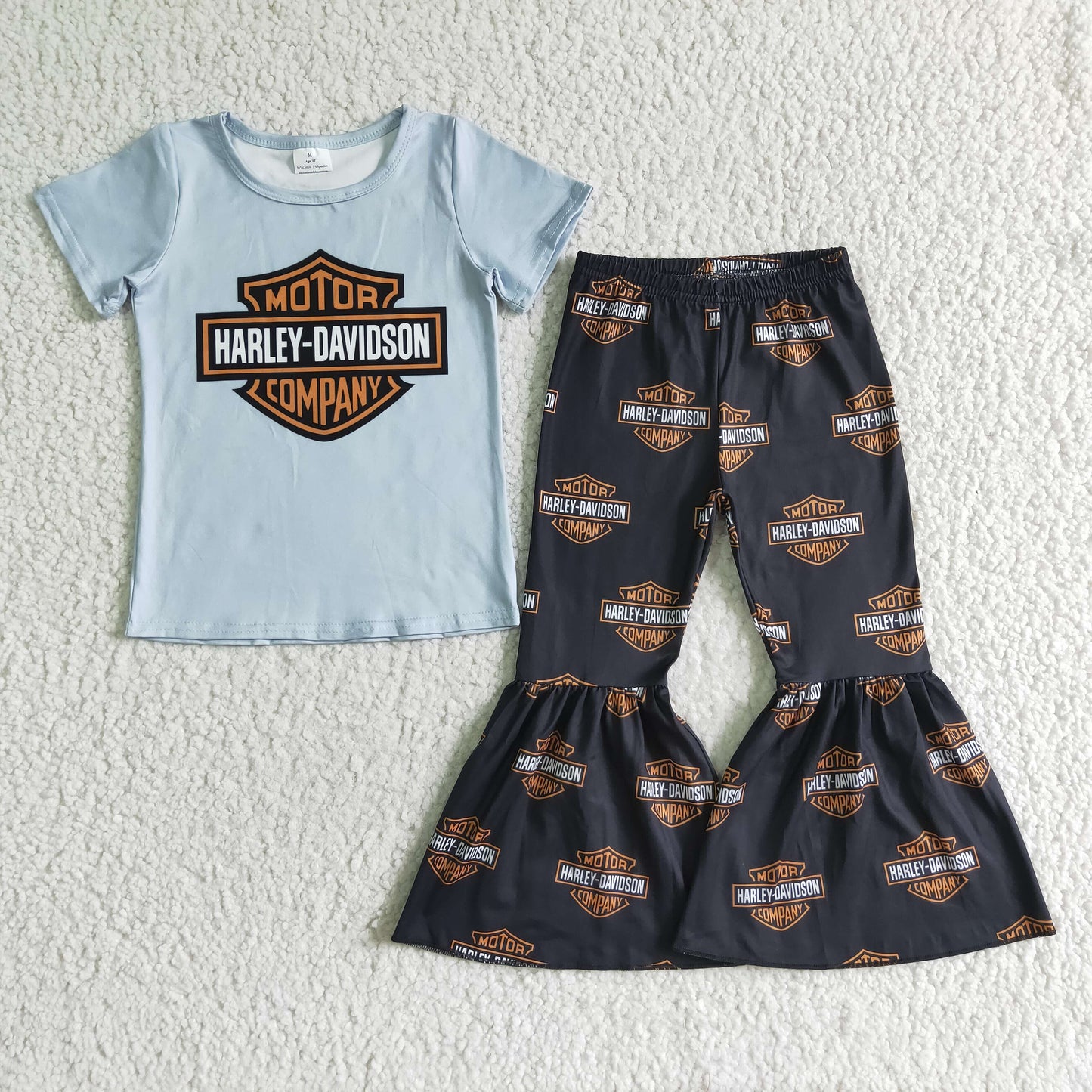 Short sleeve Motor bell bottom pants outfits GSPO0106
