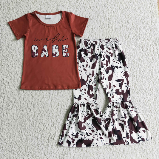 (Promotion) Girls wild BABE cow print bell pants outfits   GSPO0164