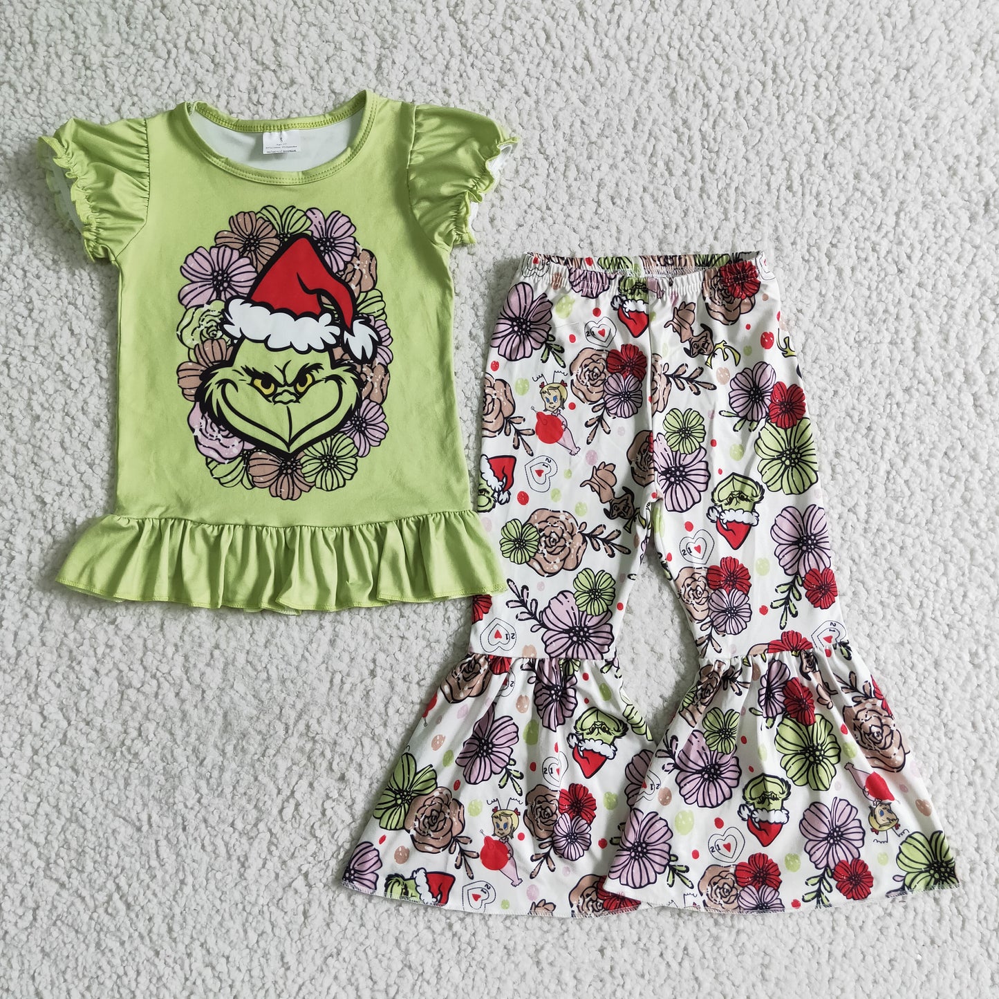 (Promotion) Green Frog Top Bell Pants Girls Christmas Outfits    GSPO0179