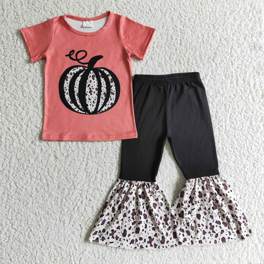 Girls short sleeve fall pumpkin Outfits   GSPO0190