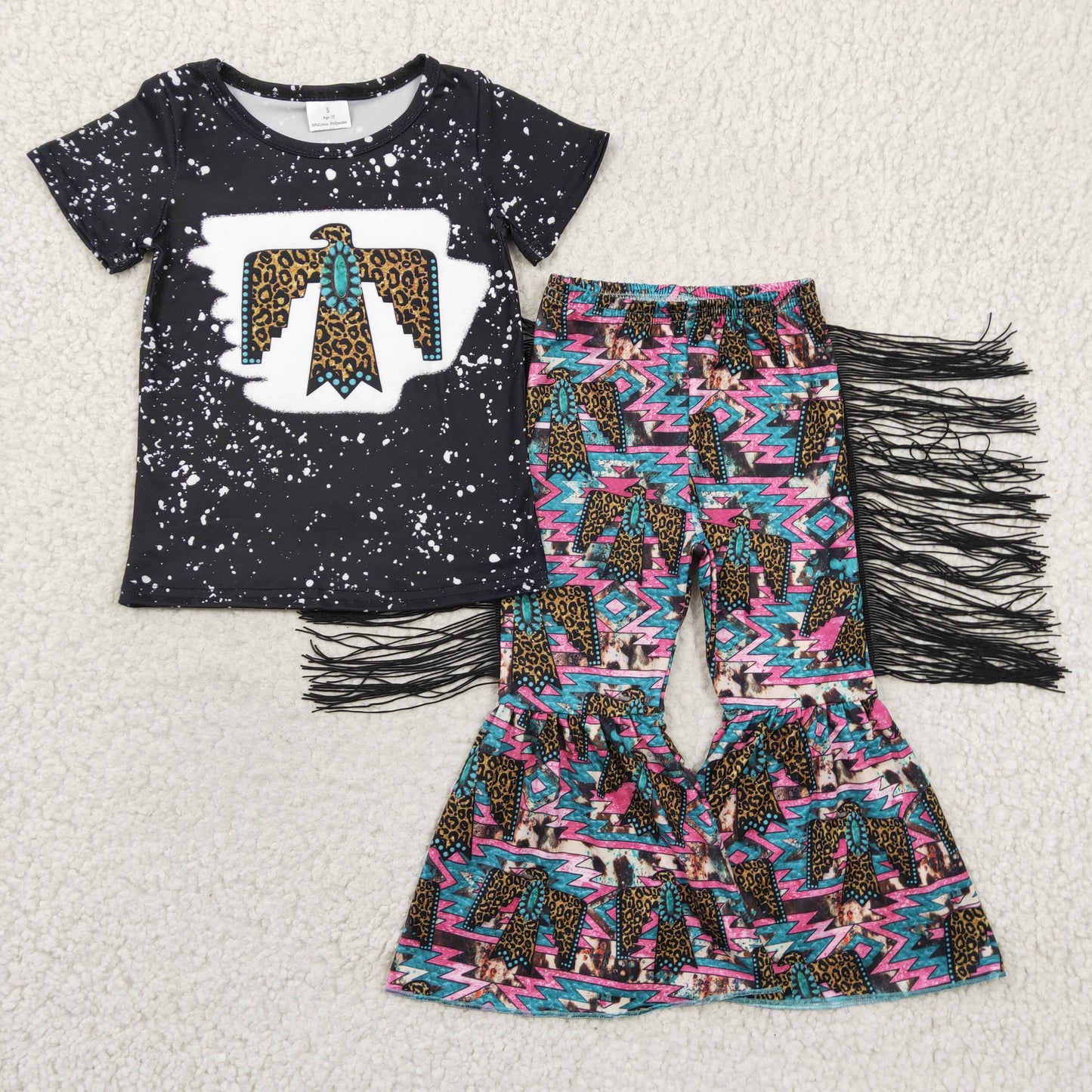 (Promotion)Girls short sleeve tassels bell bottom western outfits    GSPO0209