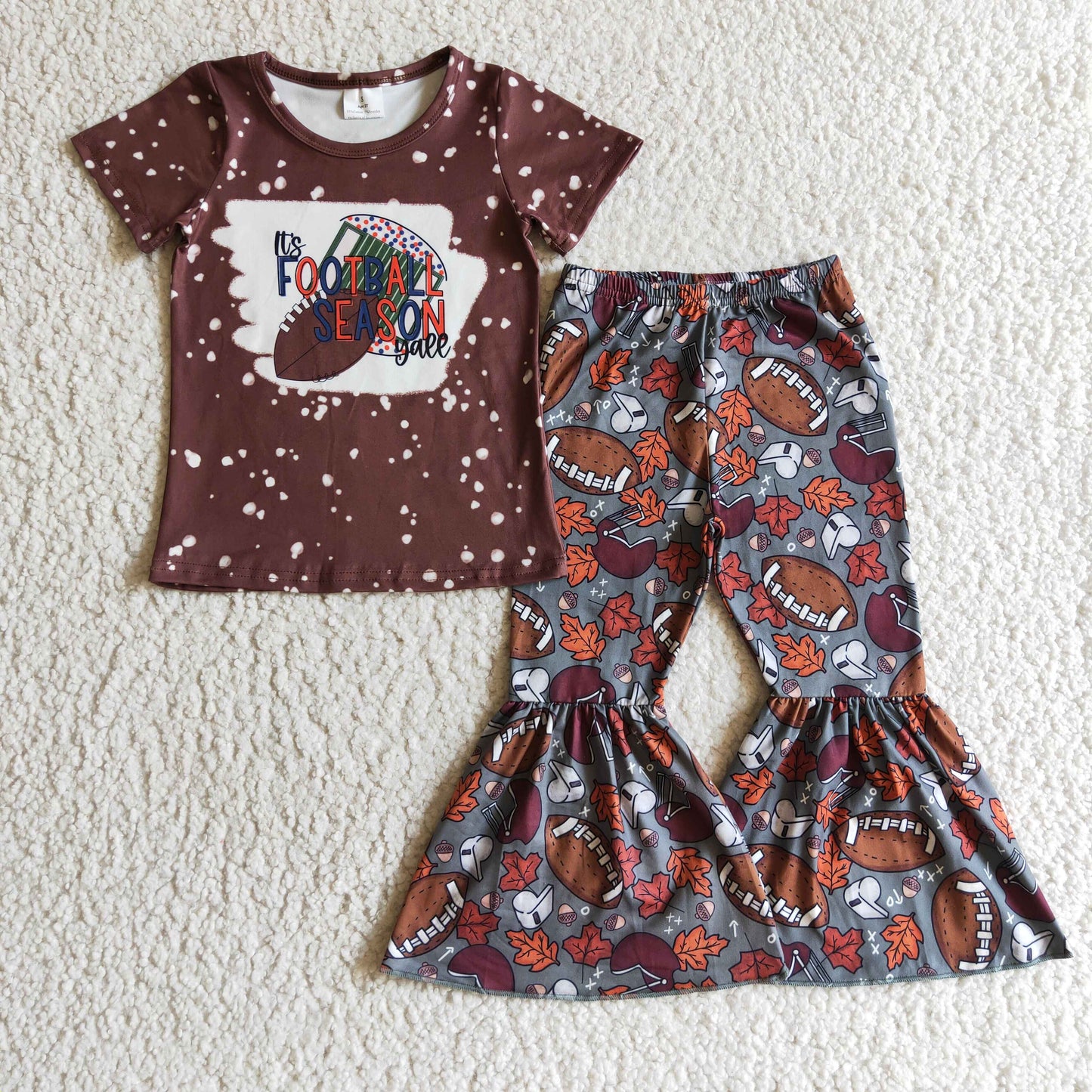 (Promotion)Girls short sleeve football print bell pants outfits GSPO0212