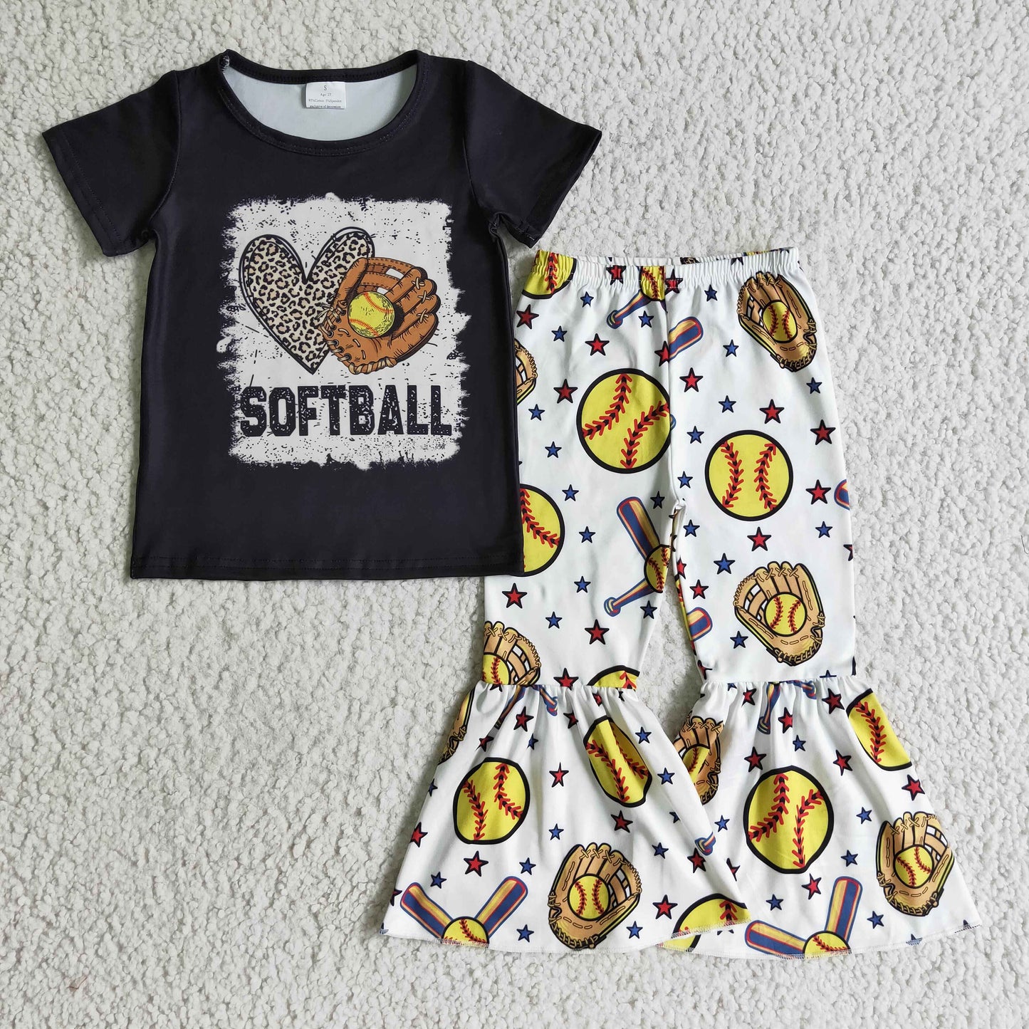 (Promotion)Girls softball design bell pants outfits    GSPO0215